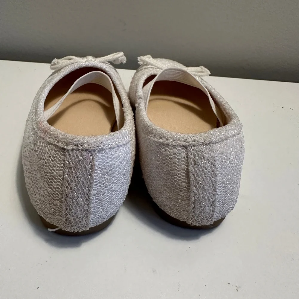 Falls Creek Kids White Glitter Ballet Flats Dress Shoes Girls Size 7‎